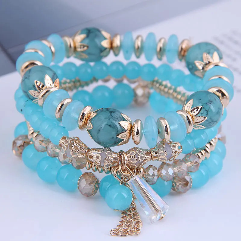 Crystal Boho Tassel Charm Bracelet