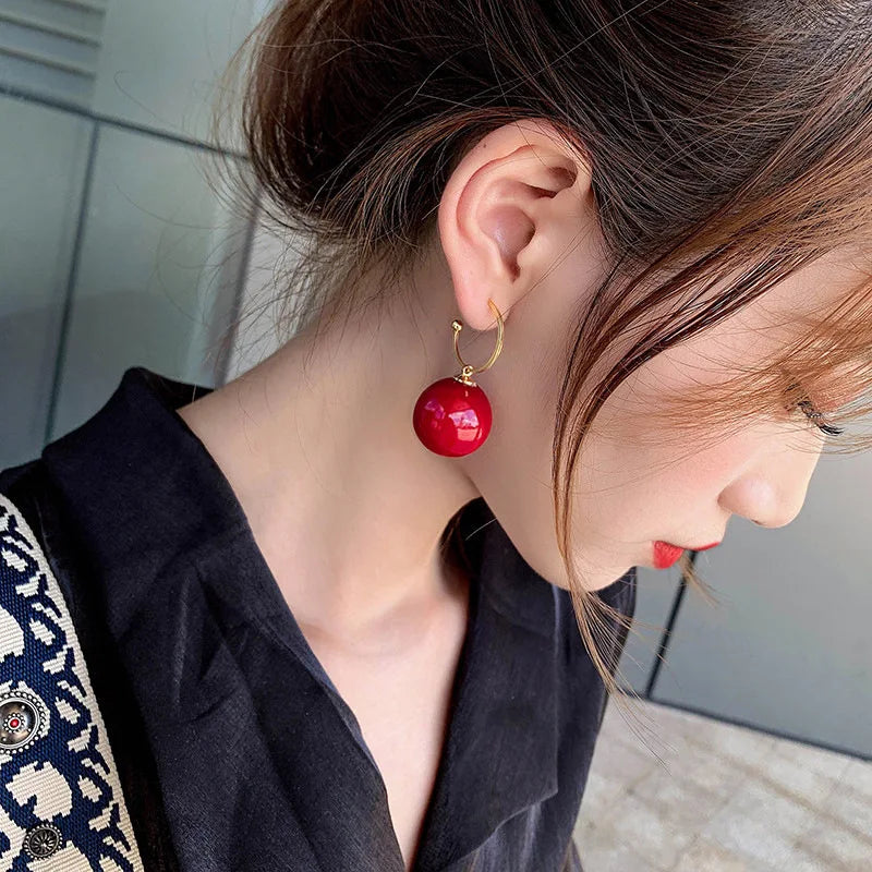 Korean Geometric Pearl Drop Earrings
