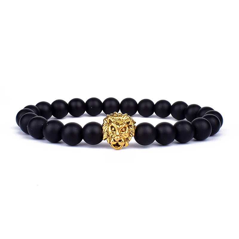 Obsidian Lava Stone Lion Head Bracelet