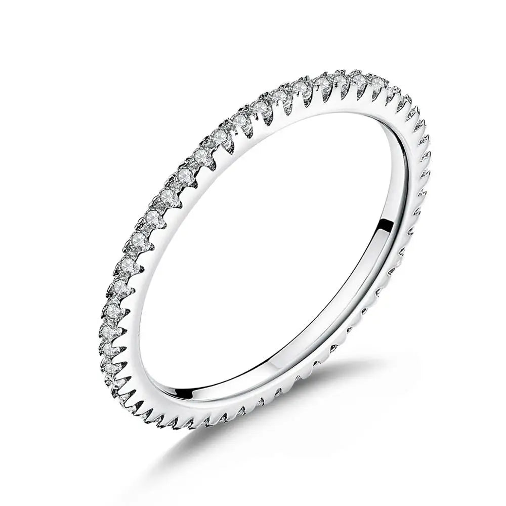 925 Sterling Silver Pink CZ Circle Stackable Ring