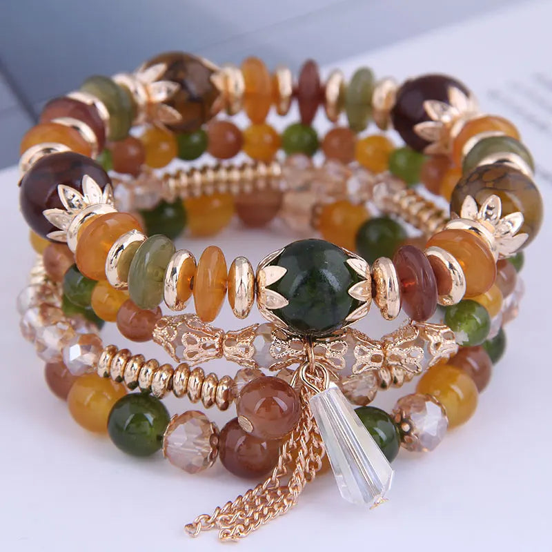 Crystal Boho Tassel Charm Bracelet