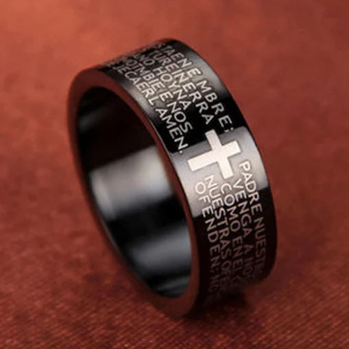 Titanium Steel Christian Cross Bible Ring