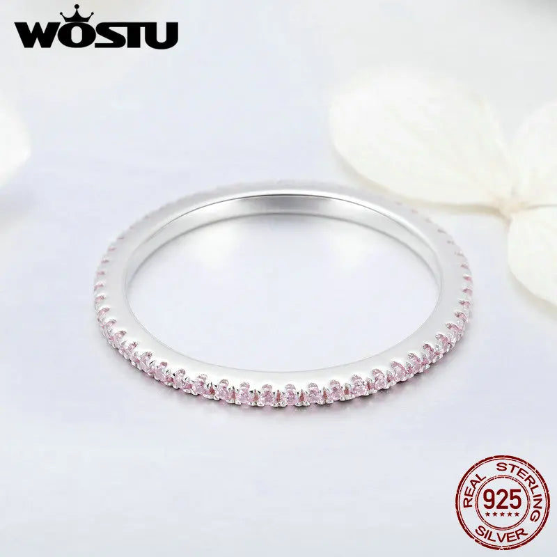 925 Sterling Silver Pink CZ Circle Stackable Ring