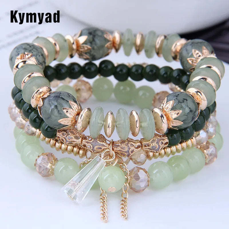 Crystal Boho Tassel Charm Bracelet