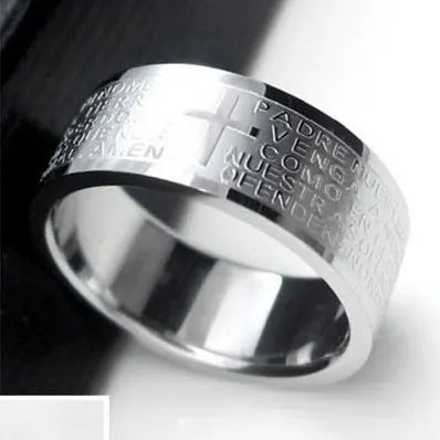 Titanium Steel Christian Cross Bible Ring