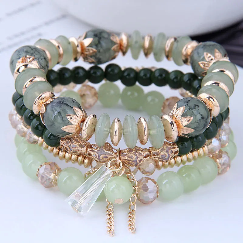 Crystal Boho Tassel Charm Bracelet