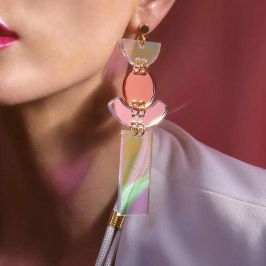 Iridescent Geometric Acrylic Dangle Earrings