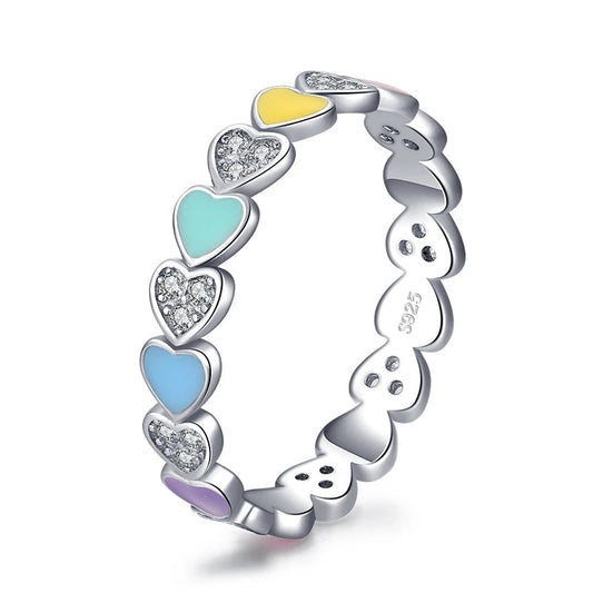 925 Sterling Silver Rainbow Heart Ring