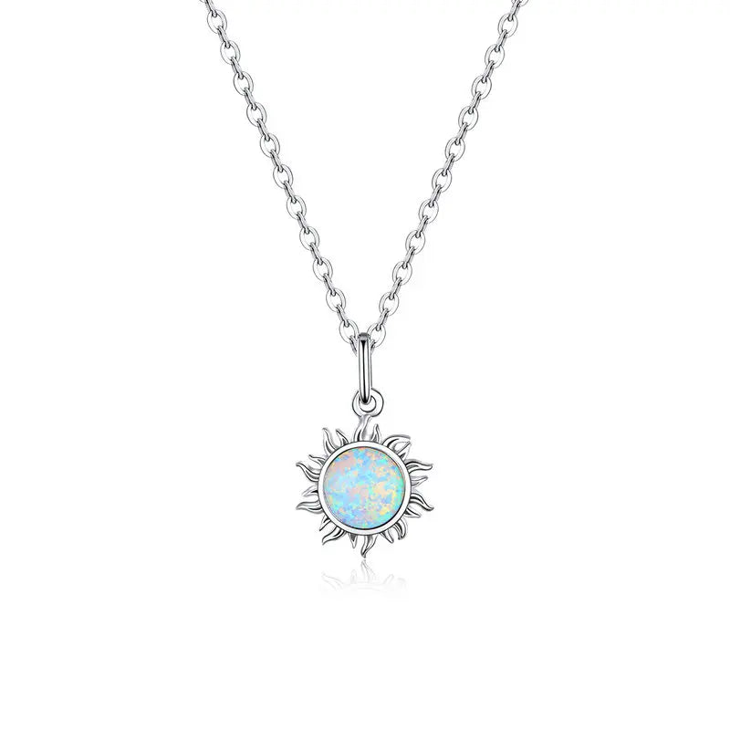 BAMOER 925 Sterling Silver White Opal Sun Necklace - Apollo Pendant