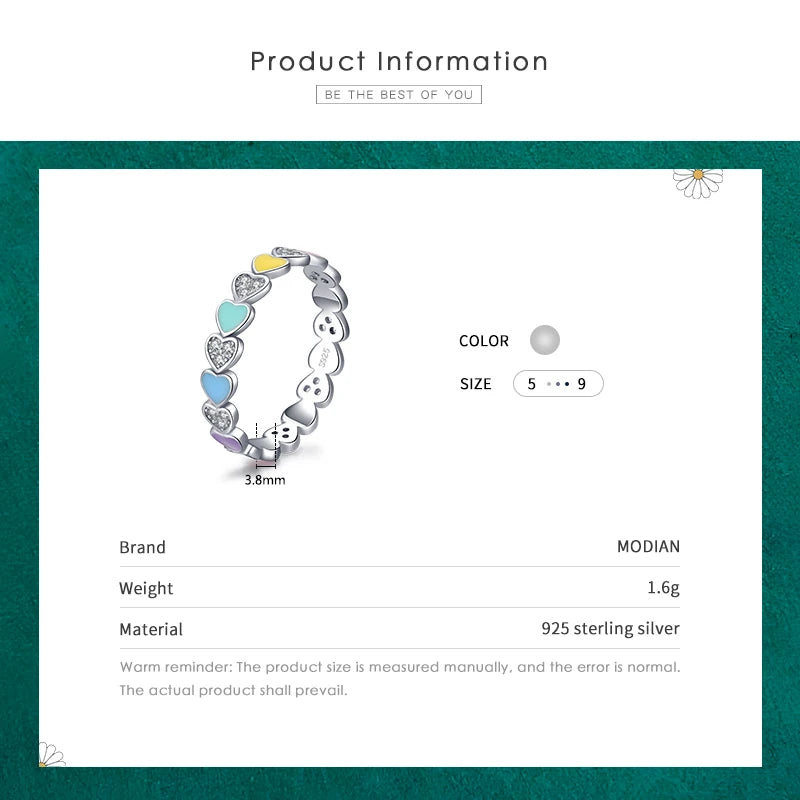925 Sterling Silver Rainbow Heart Ring