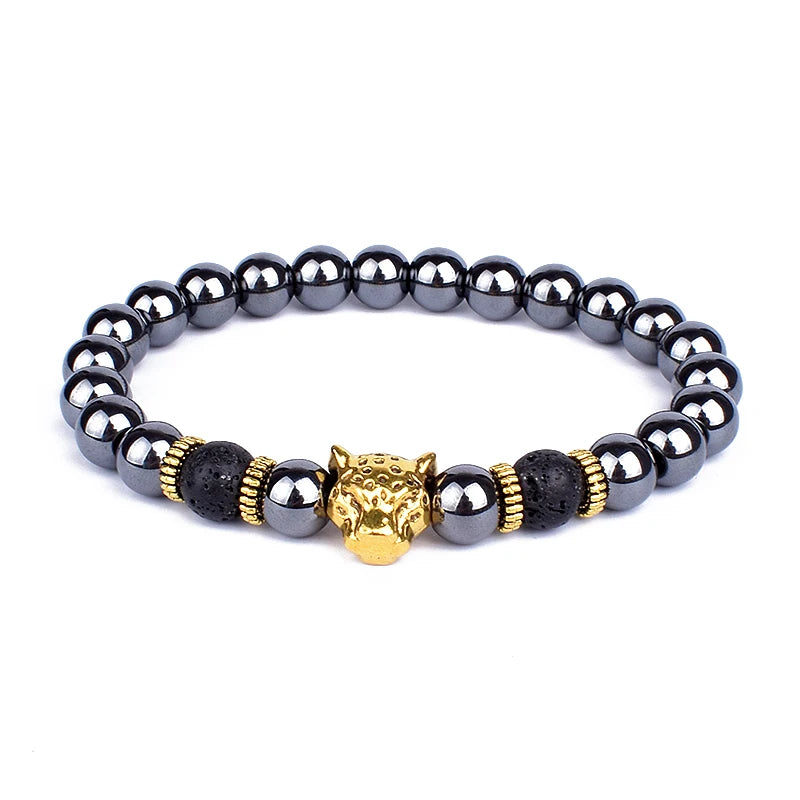 Obsidian Lava Stone Lion Head Bracelet