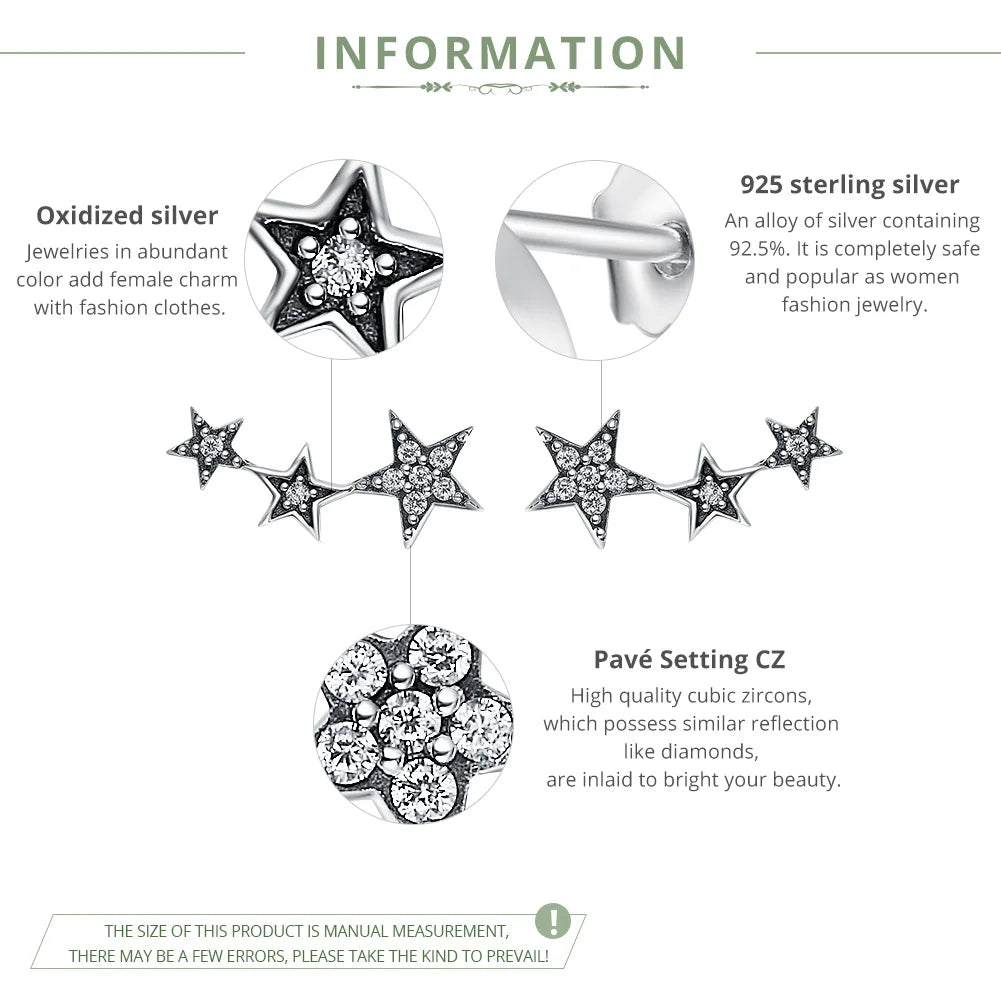925 Sterling Silver Cubic Zirconia Star Drop Earrings