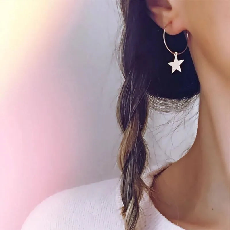 Gold-tone Star Circle Drop Earrings