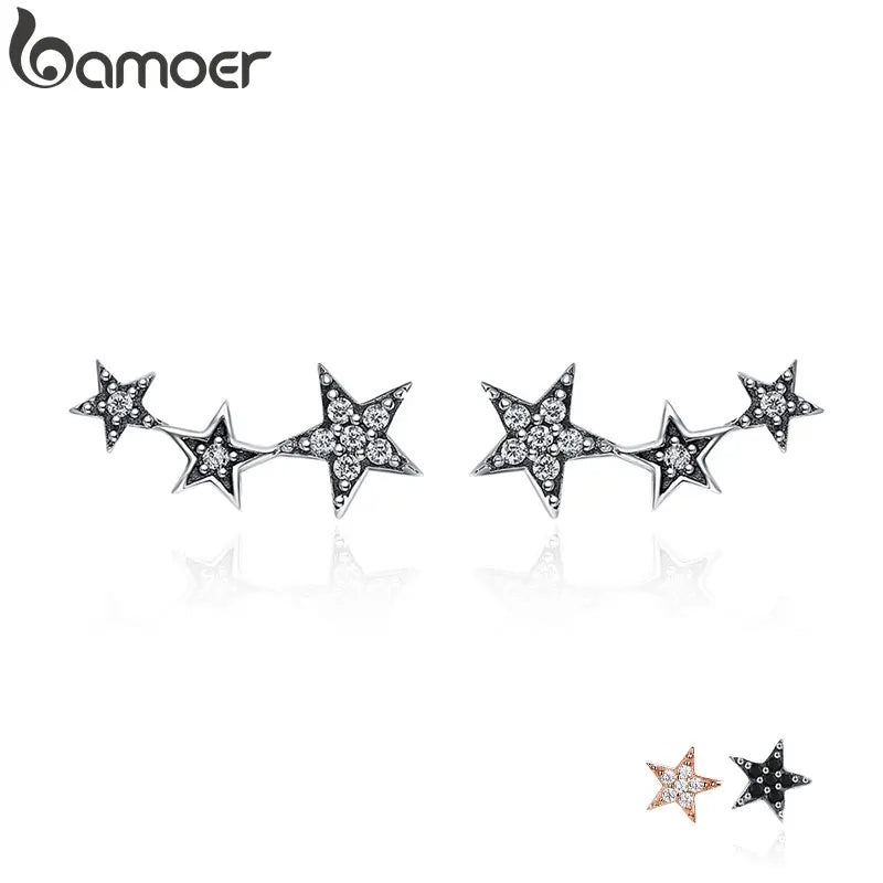 925 Sterling Silver Cubic Zirconia Star Drop Earrings