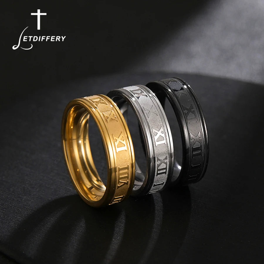 6mm Stainless Steel Roman Numeral Ring