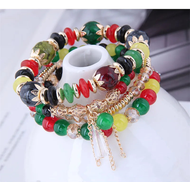 Crystal Boho Tassel Charm Bracelet
