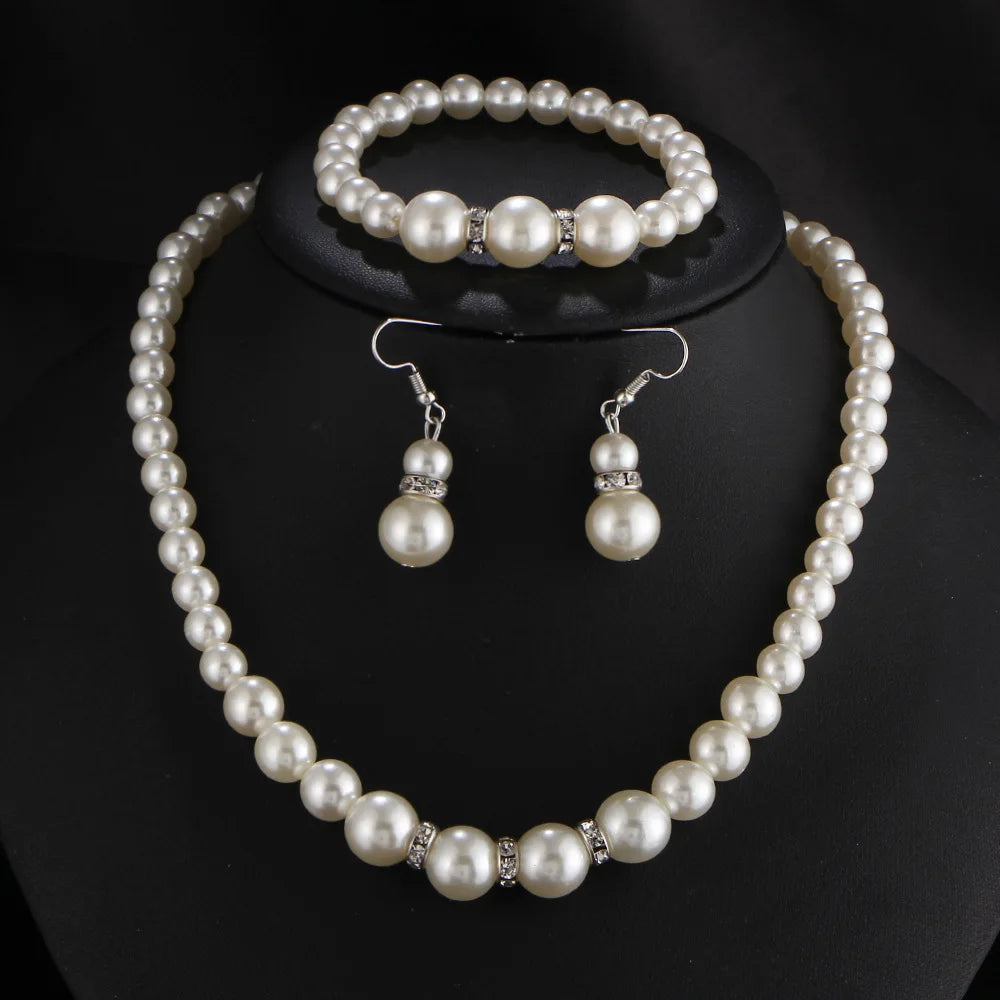 TREAZY Pearl Drop Bridal Jewelry Set - Rhinestone Necklace & Earrings