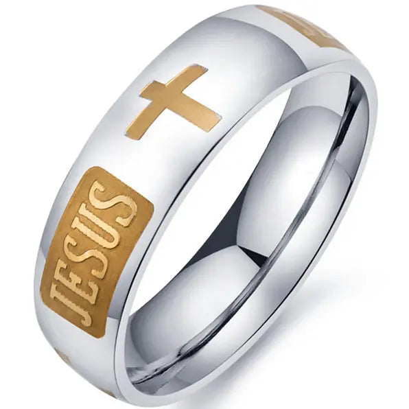 Titanium Steel Christian Cross Bible Ring