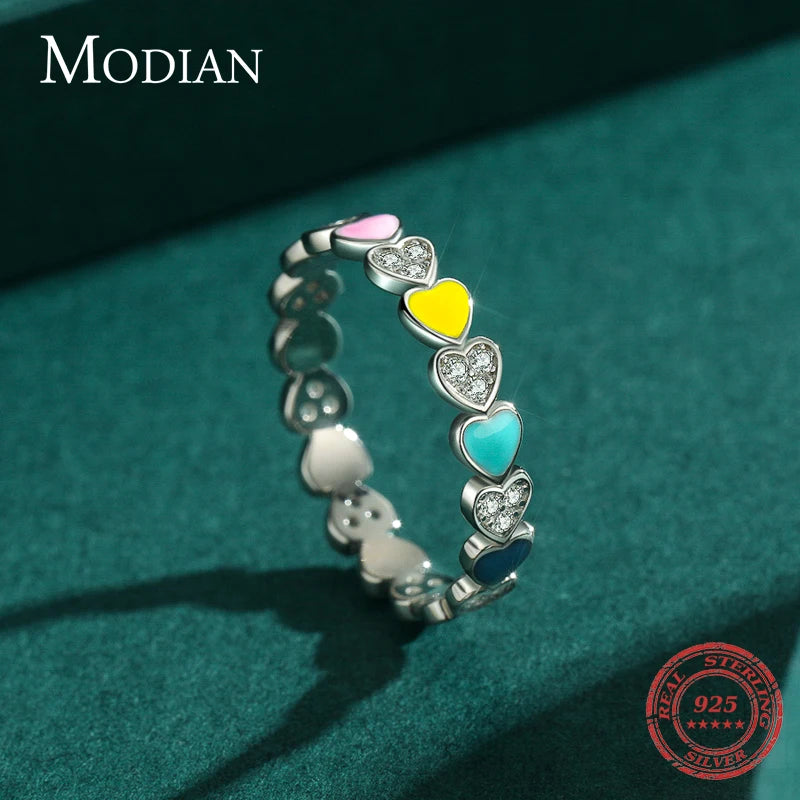 925 Sterling Silver Rainbow Heart Ring