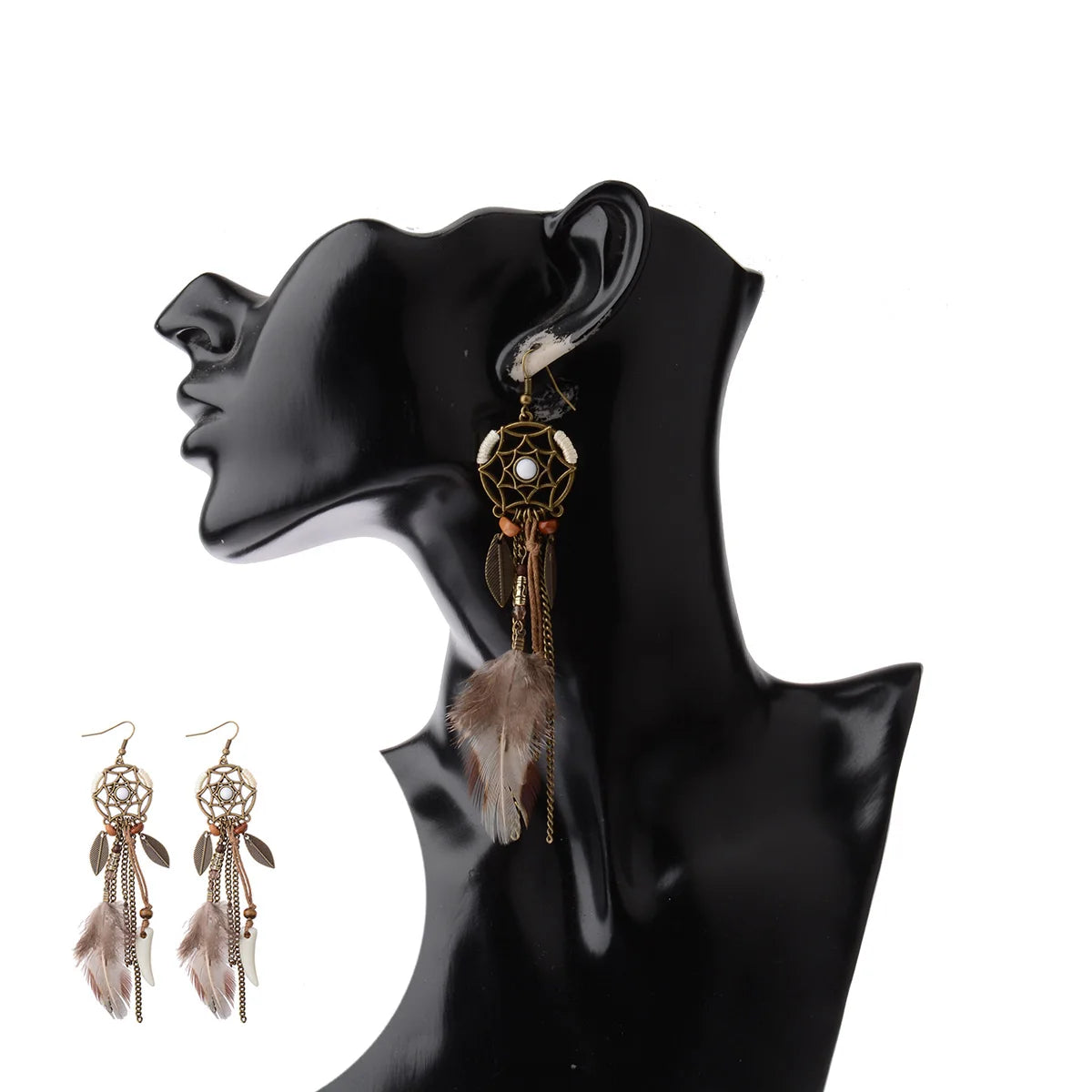 Boho Dream Catcher Feather Tassel Earrings