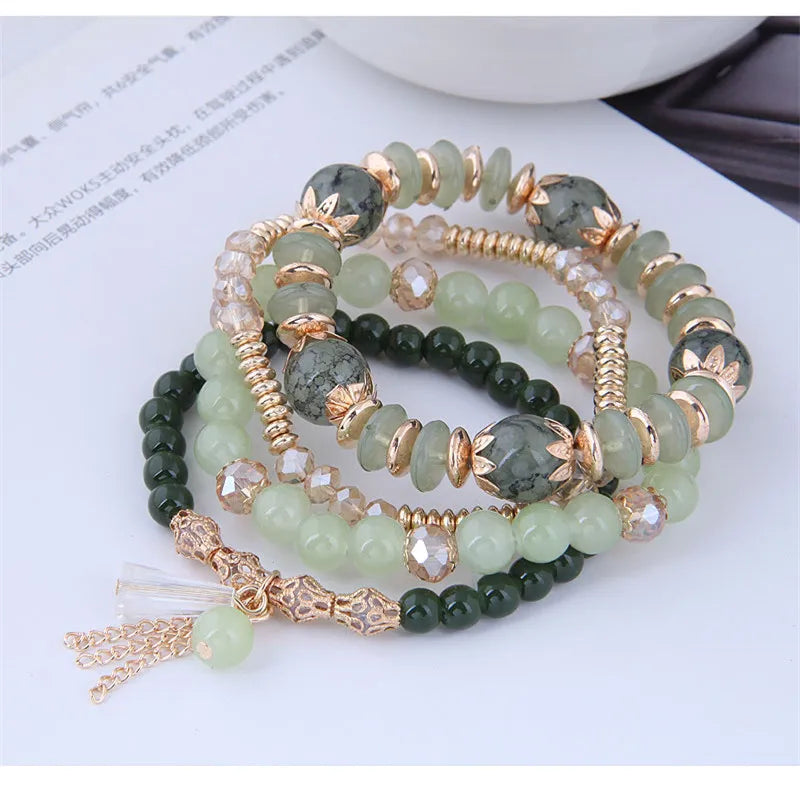 Crystal Boho Tassel Charm Bracelet