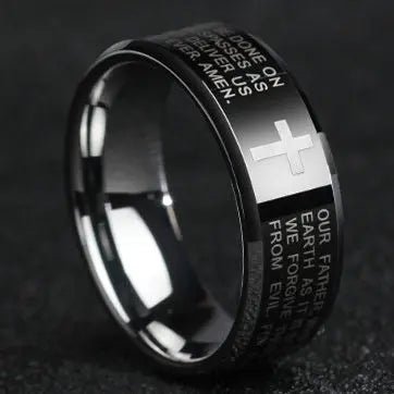 Titanium Steel Christian Cross Bible Ring