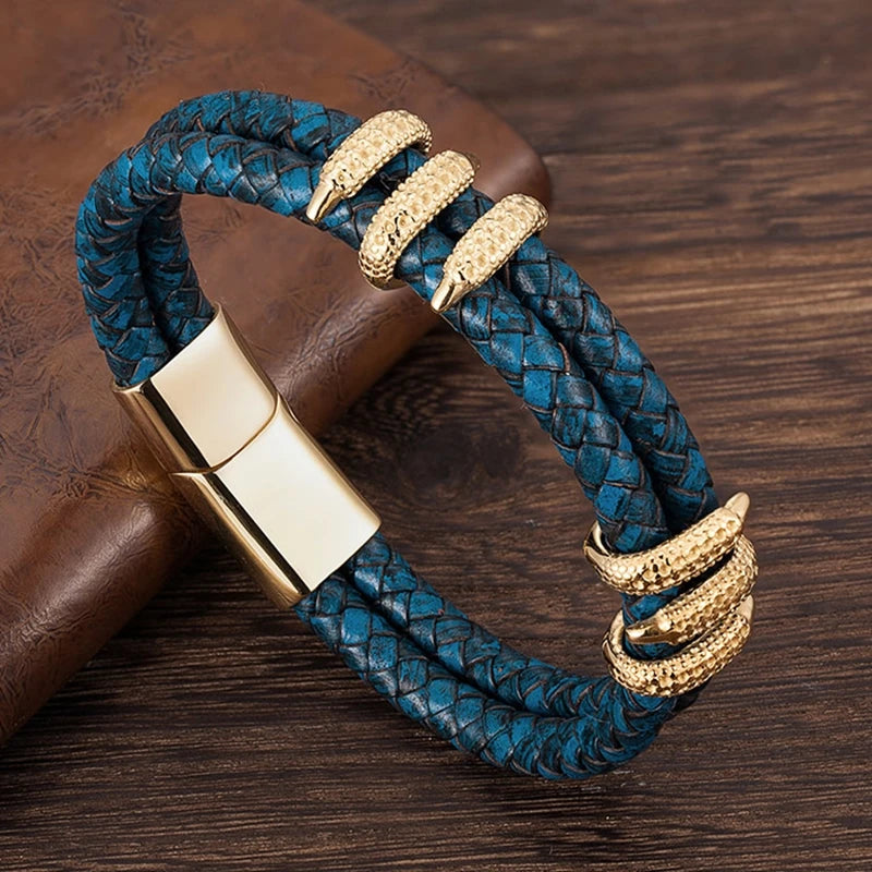 Stainless Steel Genuine Leather Dragon Claw Charm Bracelet