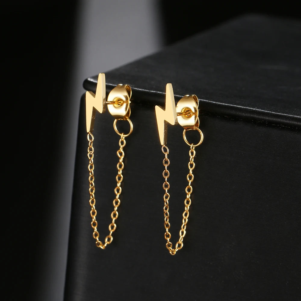 Stainless Steel Lightning Chain Earrings