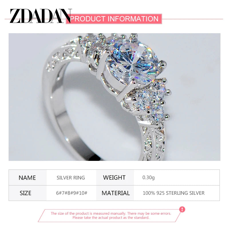 925 Sterling Silver 8mm Zircon Ring