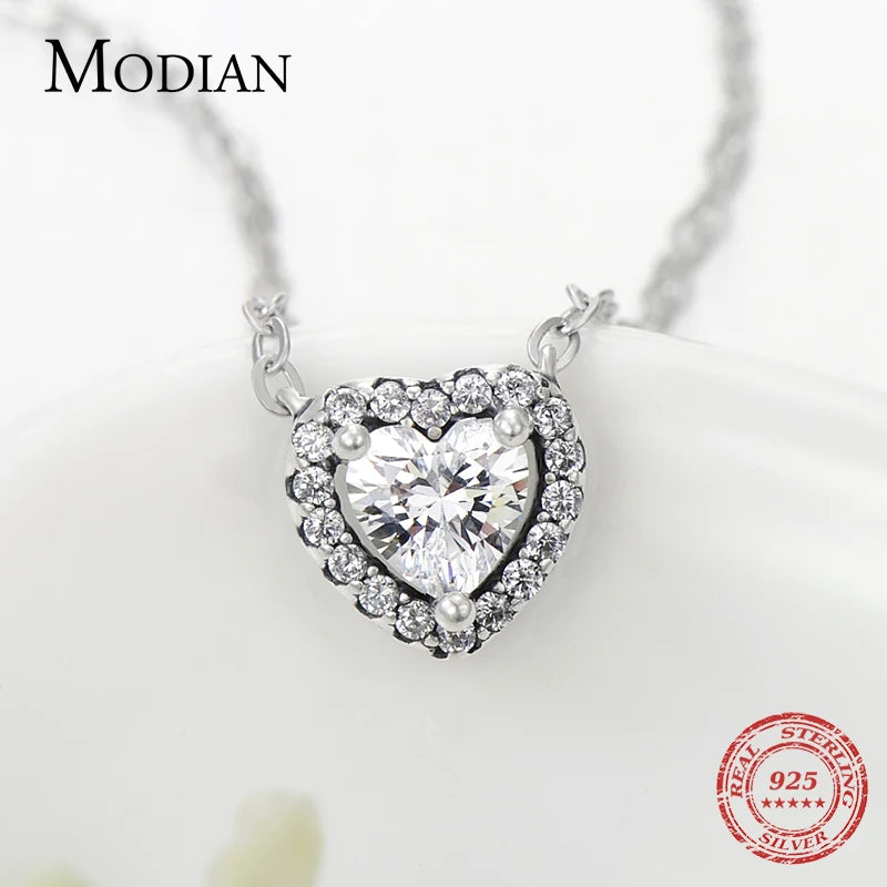 MODIAN 925 Sterling Silver CZ Heart Necklace - Classic Wedding Jewelry