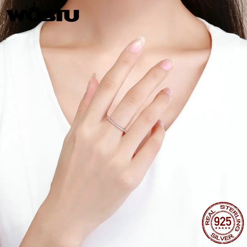 925 Sterling Silver Pink CZ Circle Stackable Ring