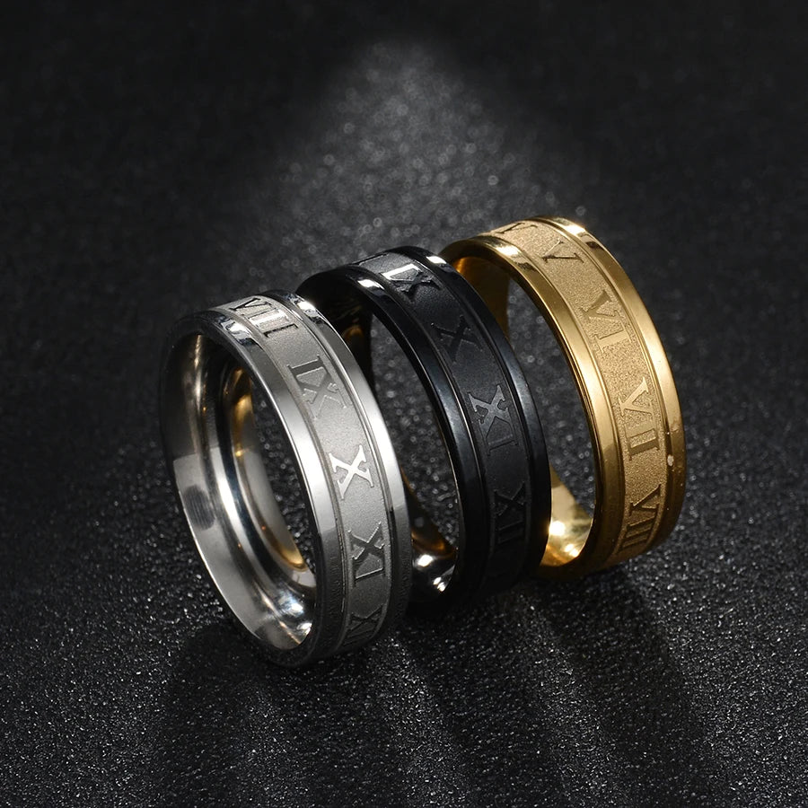 6mm Stainless Steel Roman Numeral Ring
