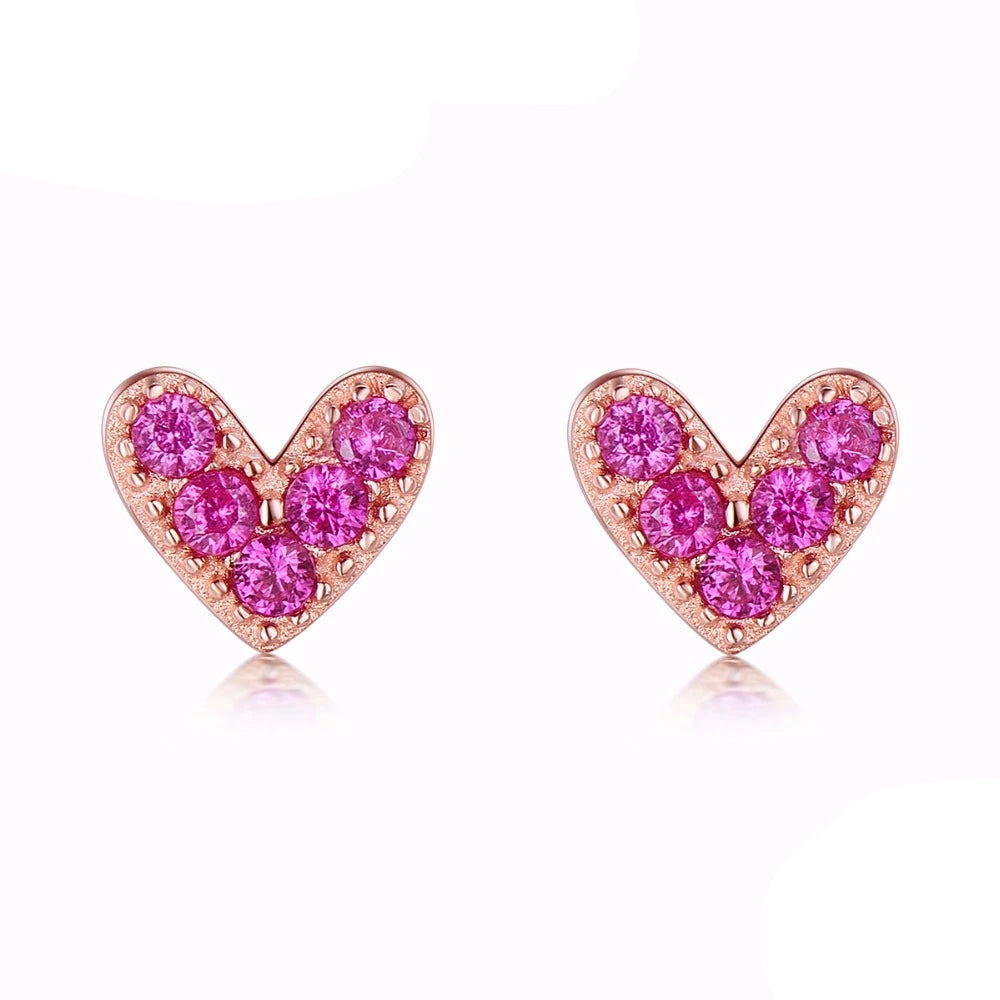 925 Sterling Silver Pink Heart Stud Earrings