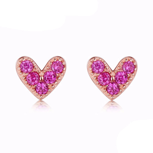 925 Sterling Silver Pink Heart Stud Earrings