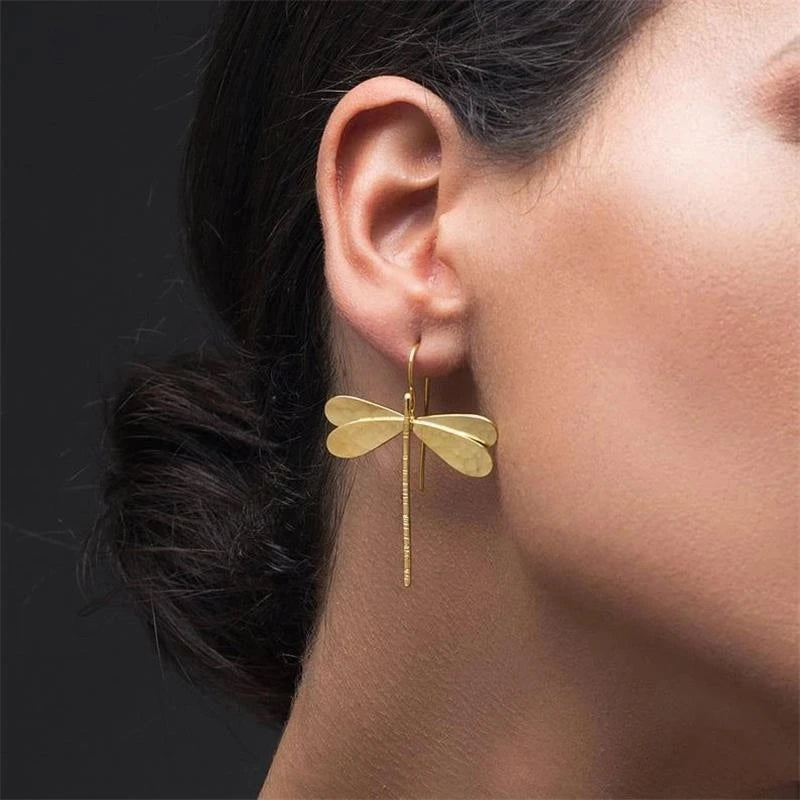 3D Dragonfly Drop Earrings