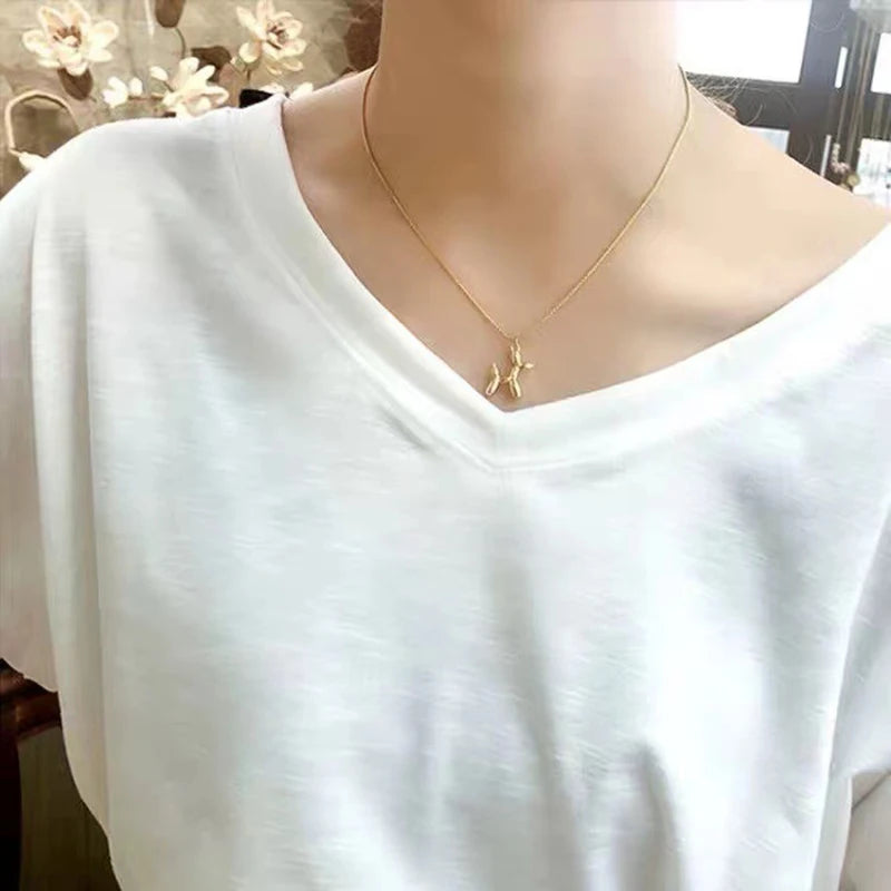 316L Stainless Steel Balloon Dog Pendant Necklace - Playful Gold Tone Charm