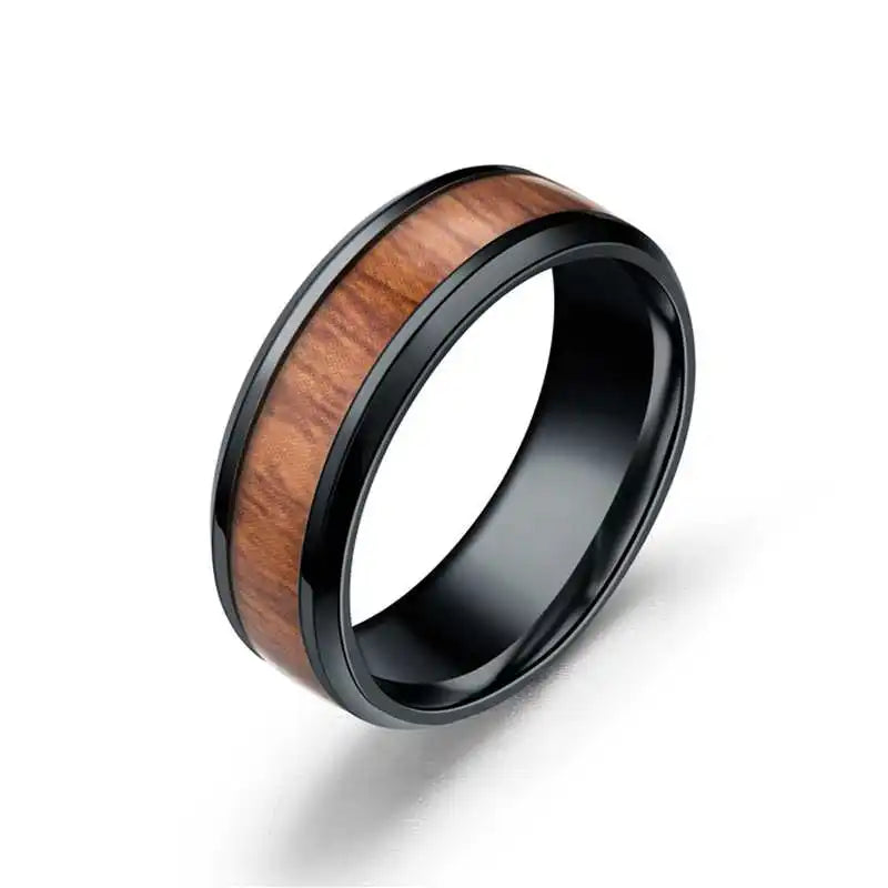 8mm Stainless Steel Koa Wood Inlay Ring