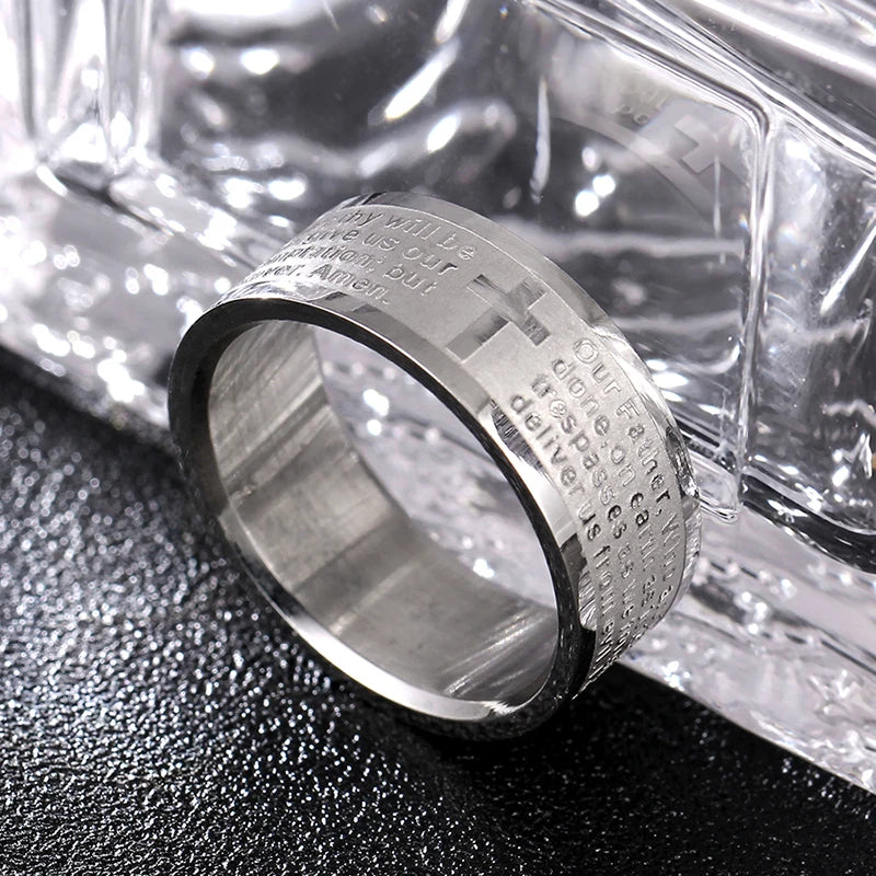 Titanium Steel Christian Cross Bible Ring