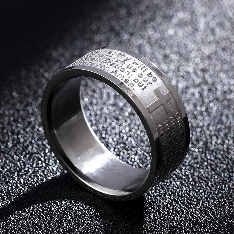 Titanium Steel Christian Cross Bible Ring