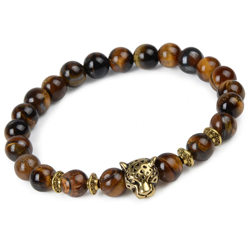 Tiger Eye Natural Stone Leopard Charm Bracelet