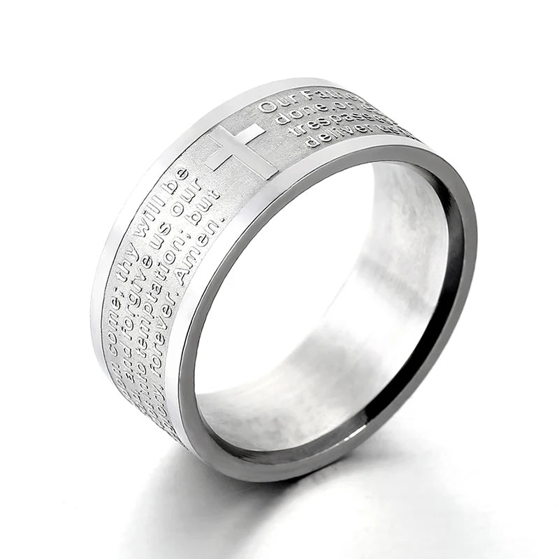 Titanium Steel Christian Cross Bible Ring