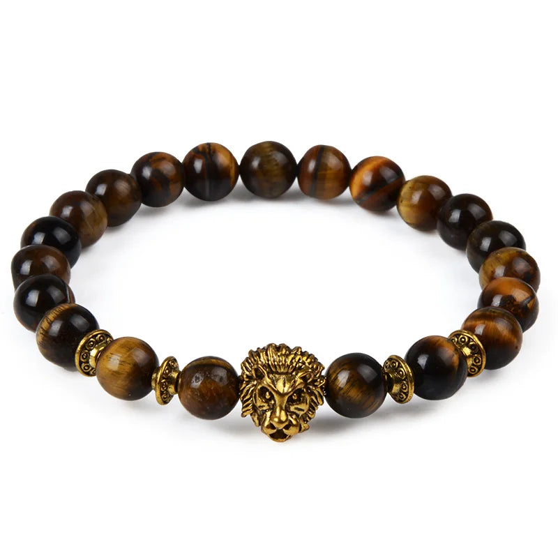 Tiger Eye Natural Stone Leopard Charm Bracelet