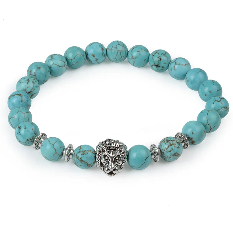 Tiger Eye Natural Stone Leopard Charm Bracelet