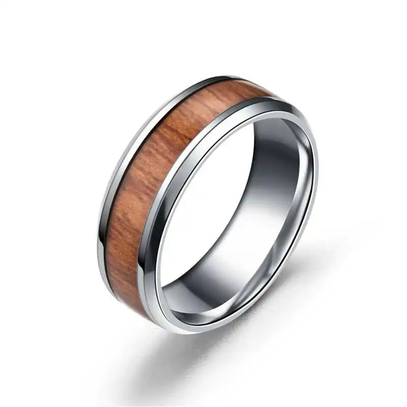 8mm Stainless Steel Koa Wood Inlay Ring
