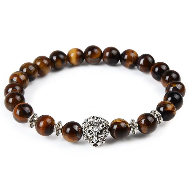 Tiger Eye Natural Stone Leopard Charm Bracelet
