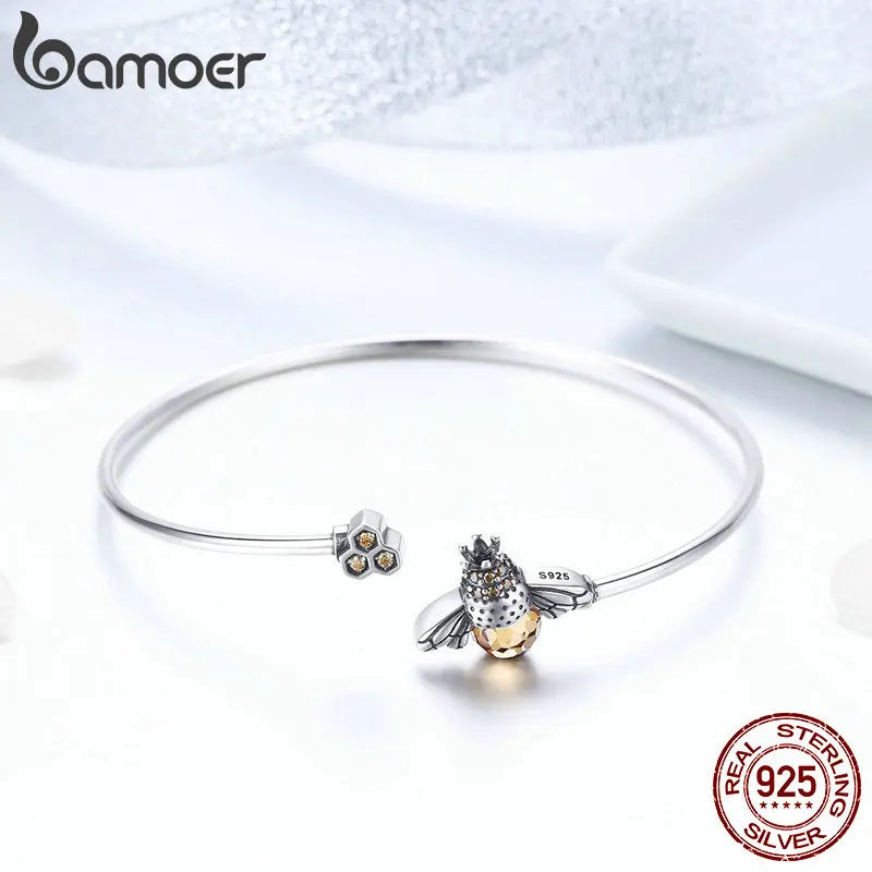 925 Sterling Silver Crystal Bee Cuff Bracelet
