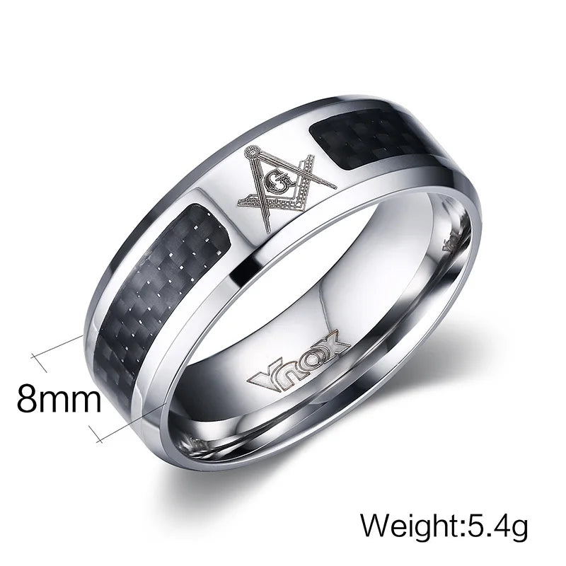 8mm Stainless Steel Carbon Fiber Masonic Ring