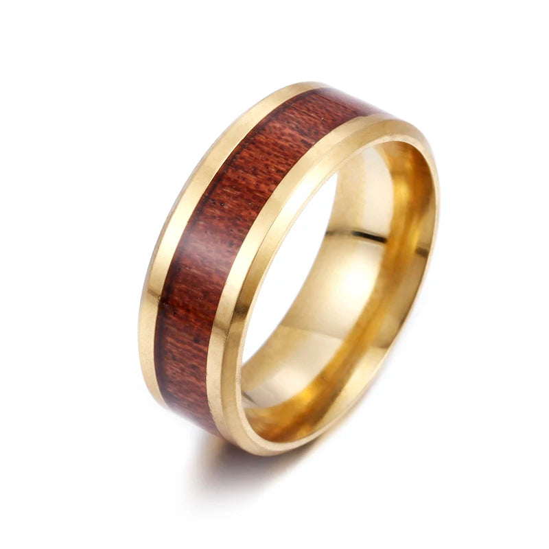 8mm Stainless Steel Koa Wood Inlay Ring