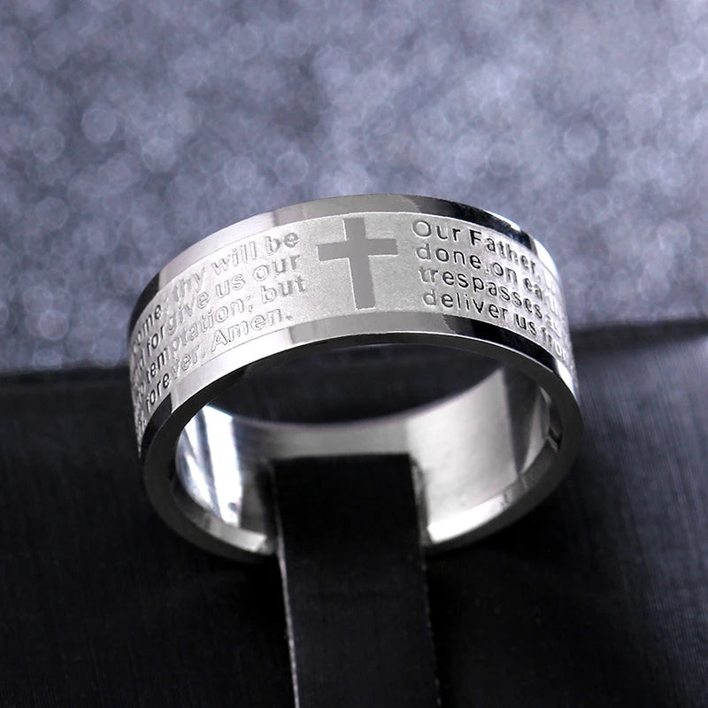 Titanium Steel Christian Cross Bible Ring