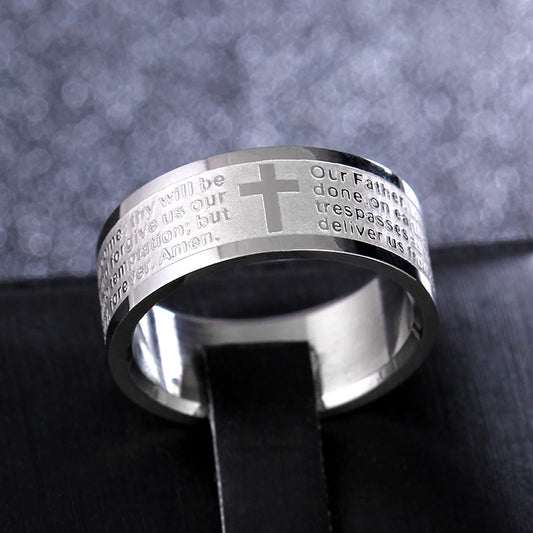 Titanium Steel Christian Cross Bible Ring